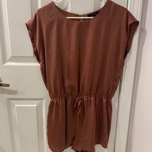 Forever 21 Silk Romper Open Back Tan